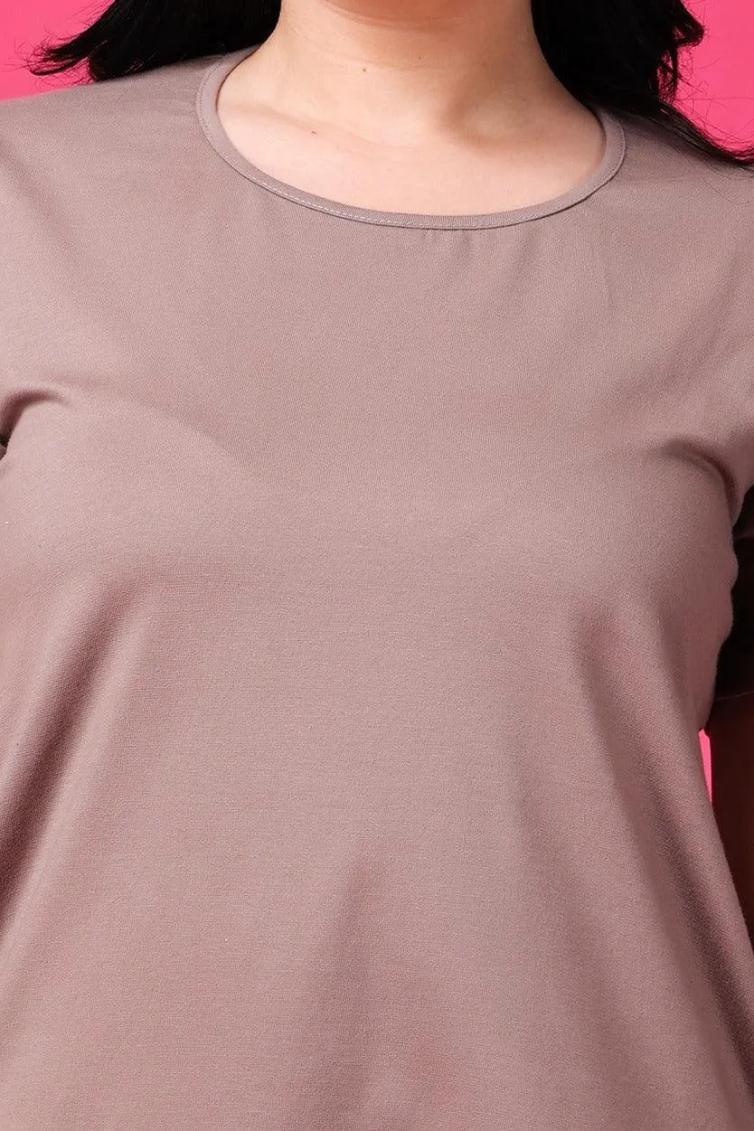 Taupe Solid Long T-shirt Dress