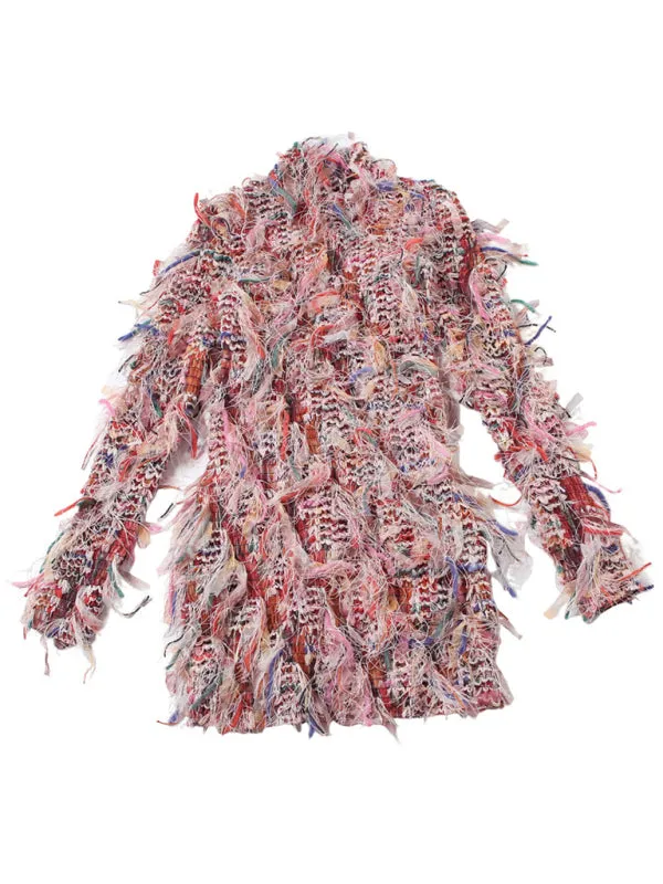 Textured High-Neck Fringe Dress for Trendy Cocktail Events