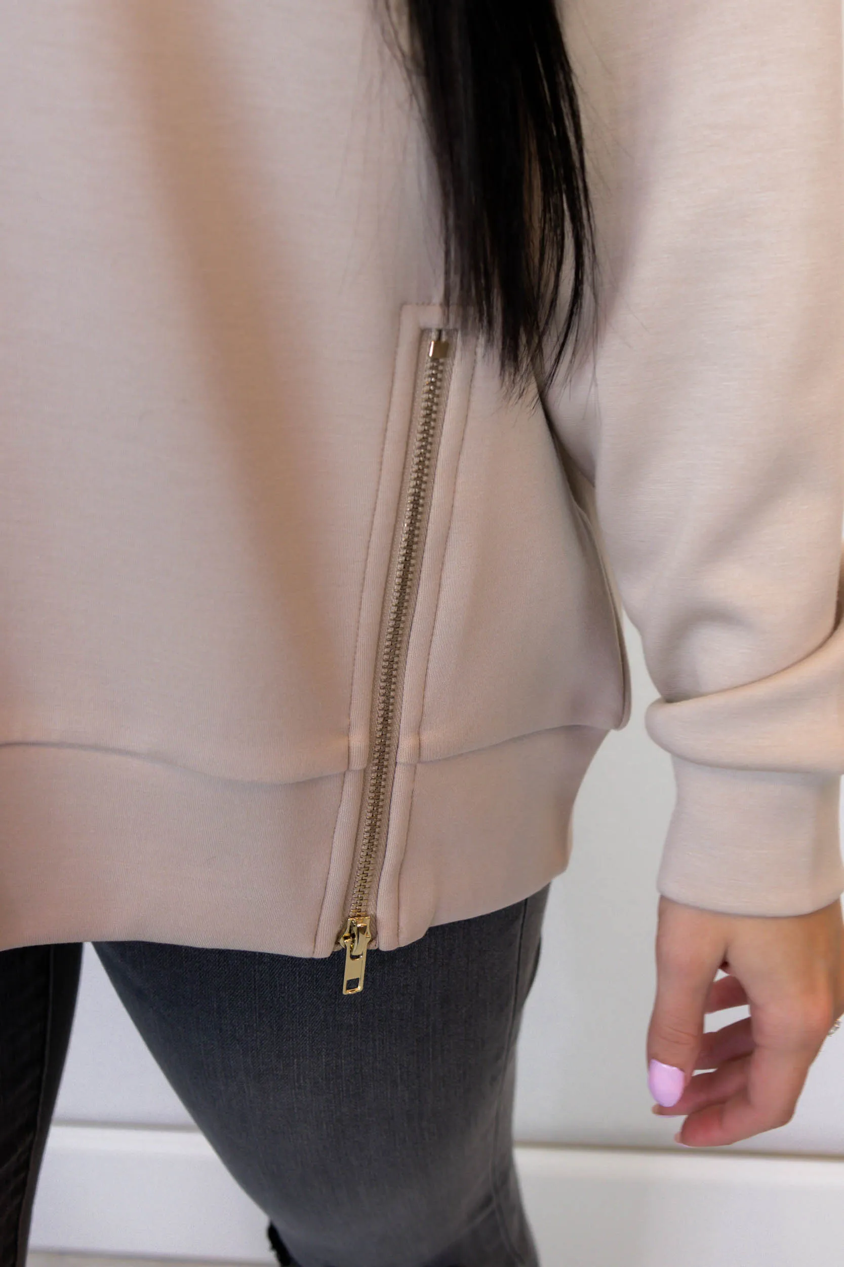 Tia Mock Neck Top | Taupe