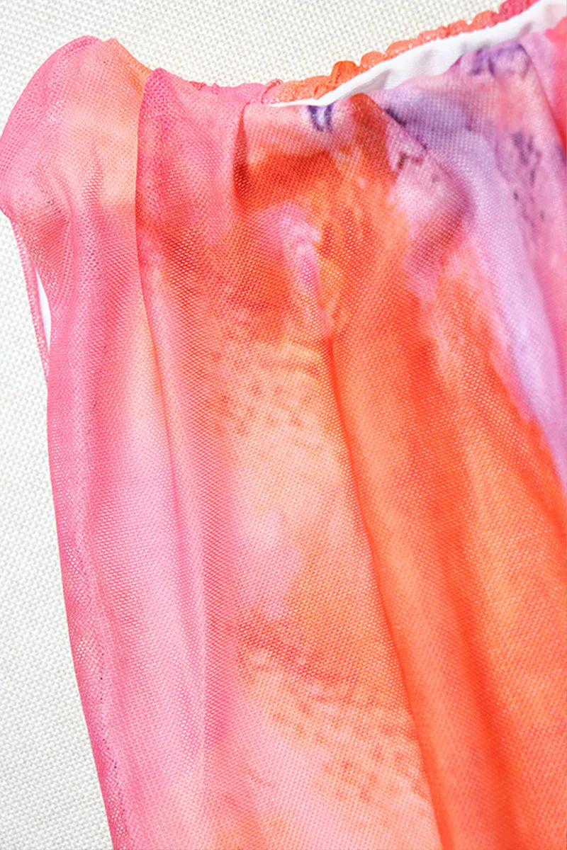 Tie Dye Print Sleeveless Pleated Bodycon Mini Dress