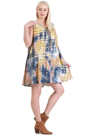Tie Dye Sleeveless Keyhole Dress, Taupe Mix
