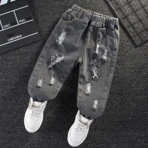 Toddler Girl/Boy Elasticized Ripped Denim Jeans