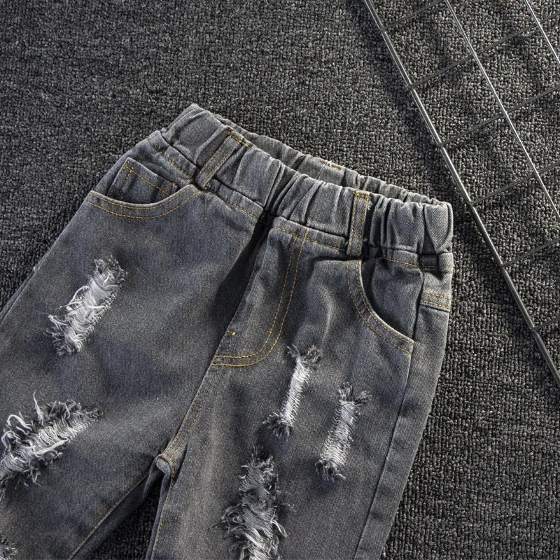 Toddler Girl/Boy Elasticized Ripped Denim Jeans