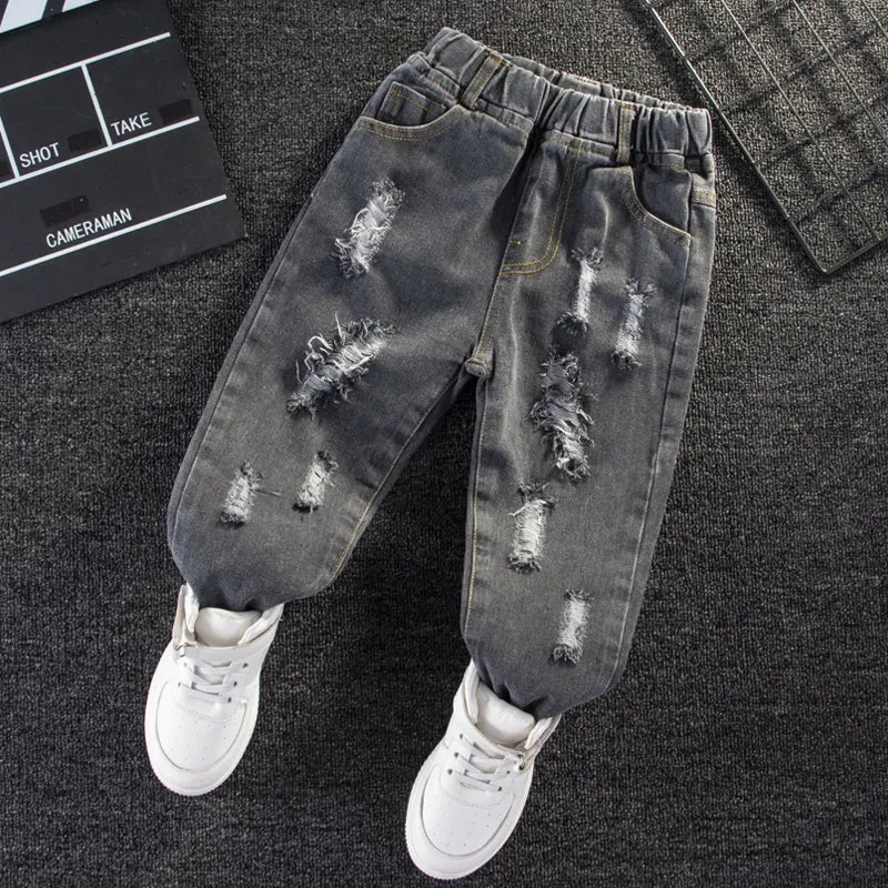 Toddler Girl/Boy Elasticized Ripped Denim Jeans