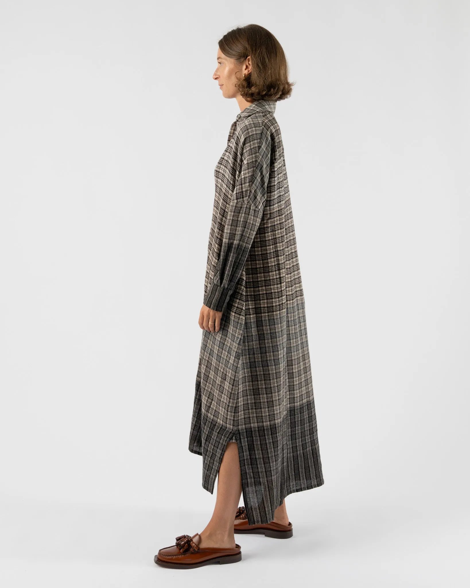 Toogood Trawlerman Dress in Soft Wool Check Granite