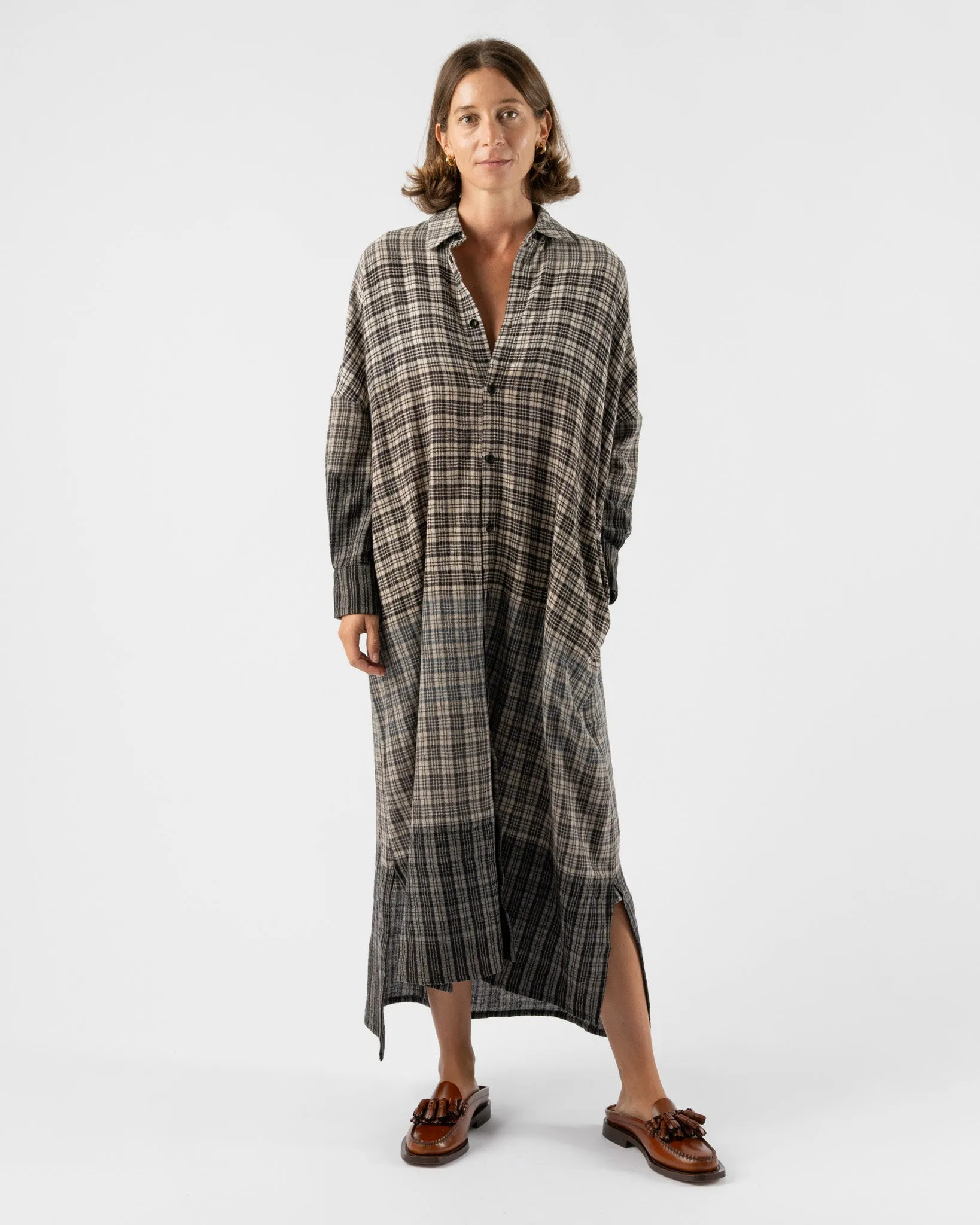 Toogood Trawlerman Dress in Soft Wool Check Granite