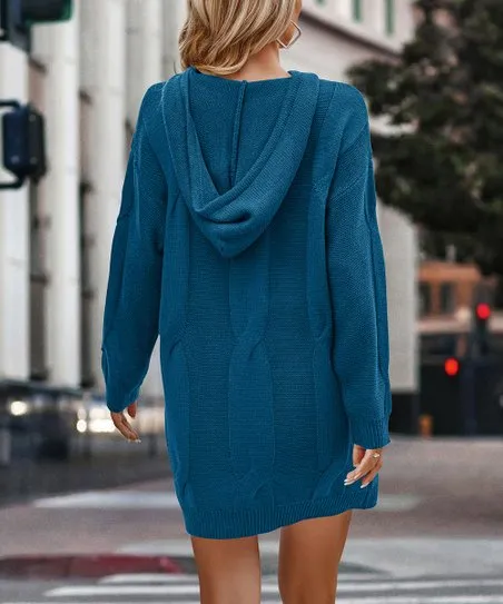 Twisted Cable Hoodie Knitted Sweater Dress