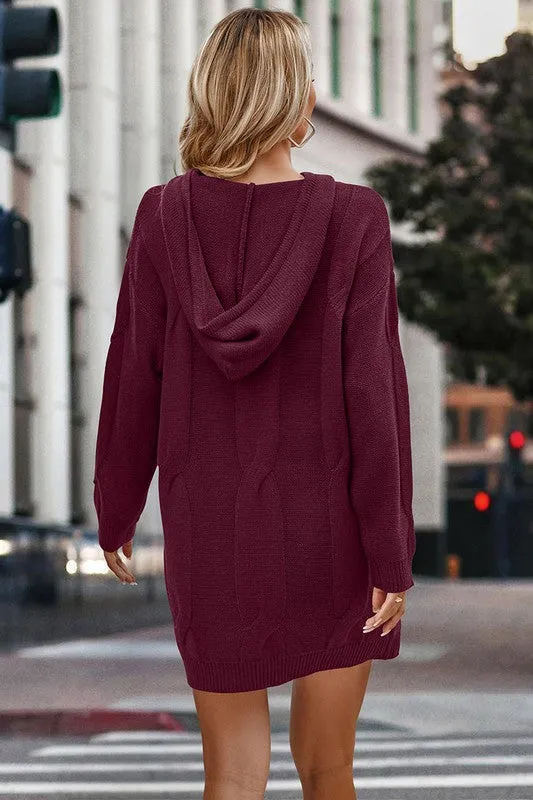 Twisted Cable Hoodie Knitted Sweater Dress