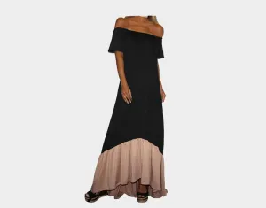 Two-tone Off The Shoudler Ruffle bottom dress - The Monaco