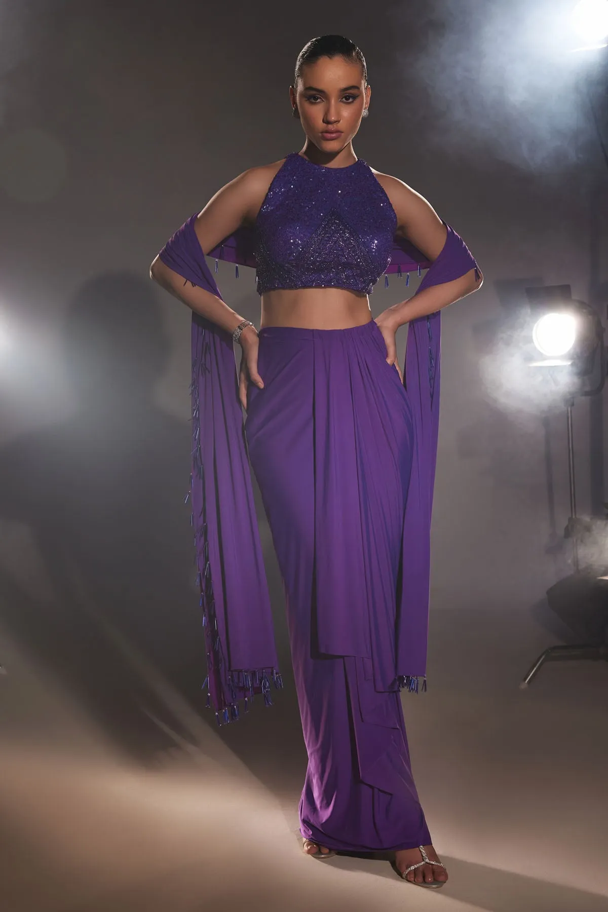 Ultraviolet Sequins Top & Skirt Set