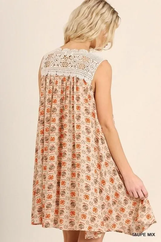 Umgee Keyhole Swing Dress - Taupe Mix