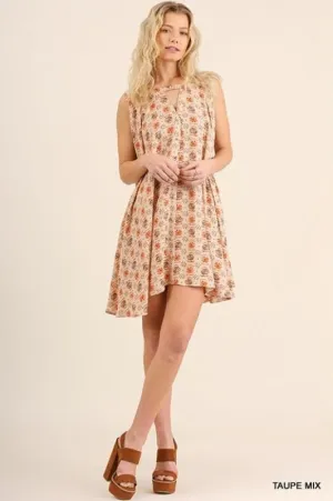 Umgee Keyhole Swing Dress - Taupe Mix