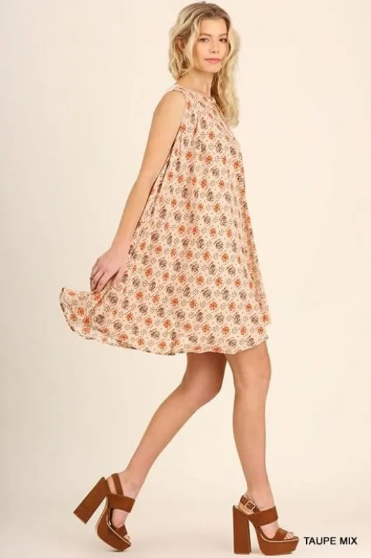 Umgee Keyhole Swing Dress - Taupe Mix