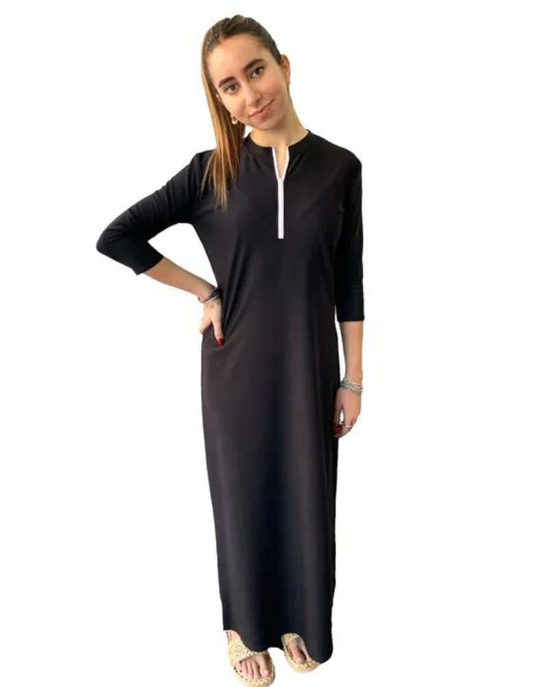 Undercover Waterwear Black Half Zip Ribbed Swim Maxi Dress