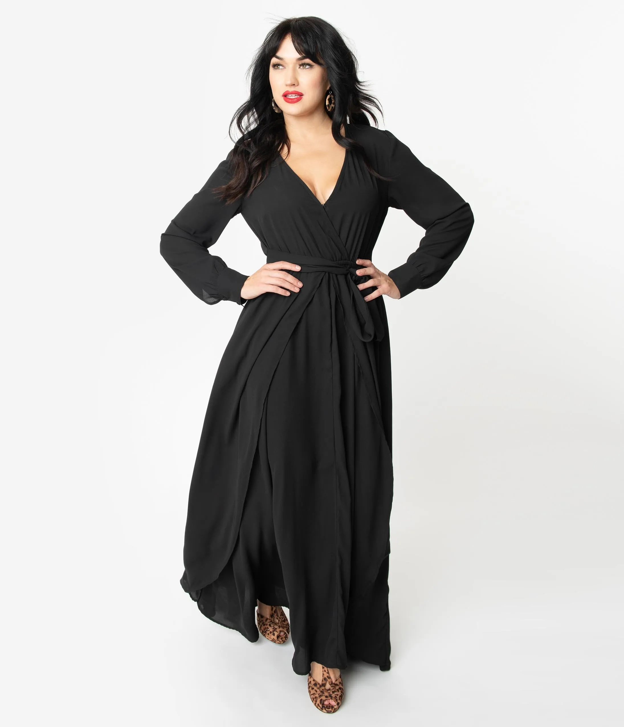 Unique Vintage Black Long Sleeve Farrah Maxi Dress