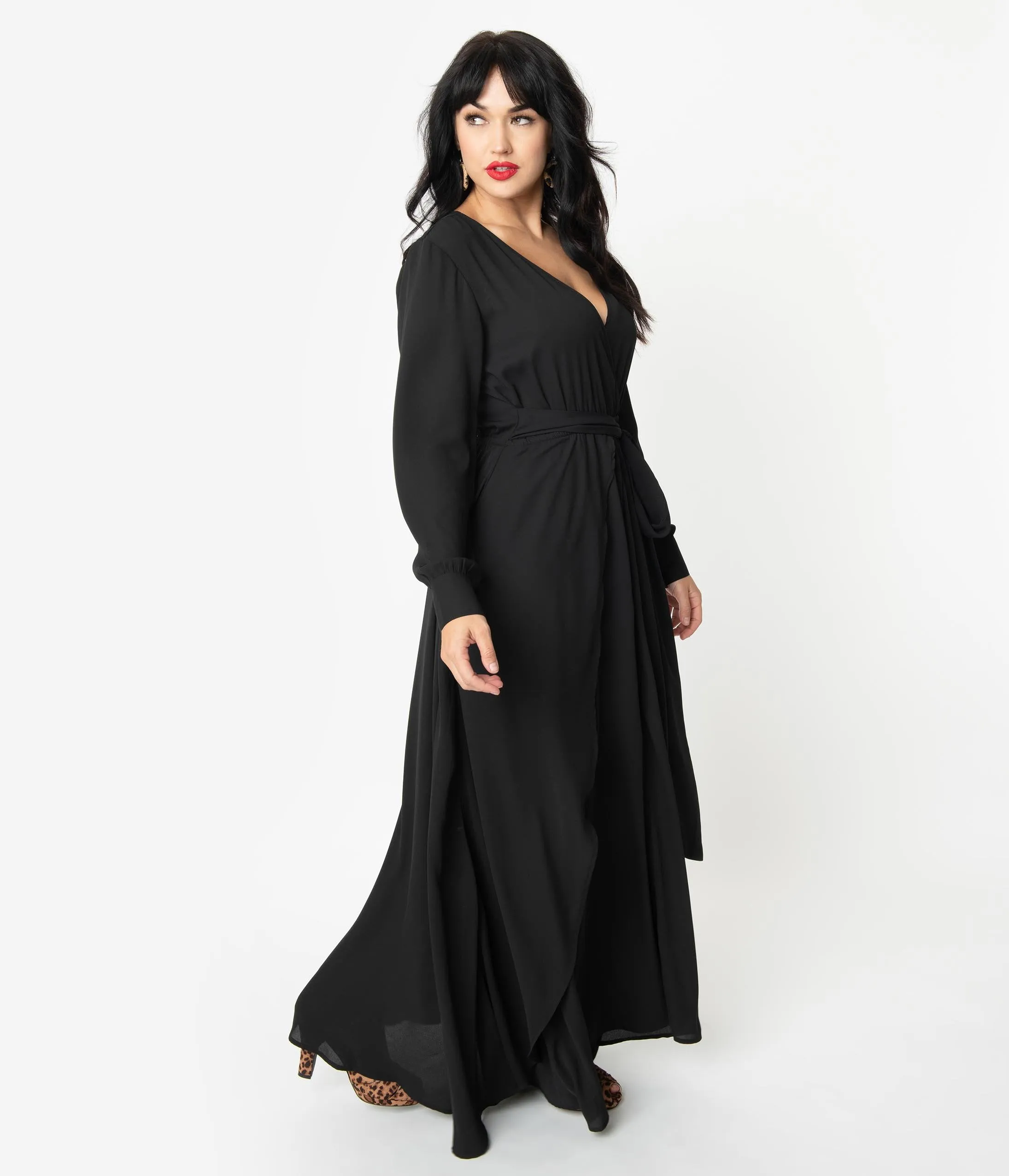 Unique Vintage Black Long Sleeve Farrah Maxi Dress