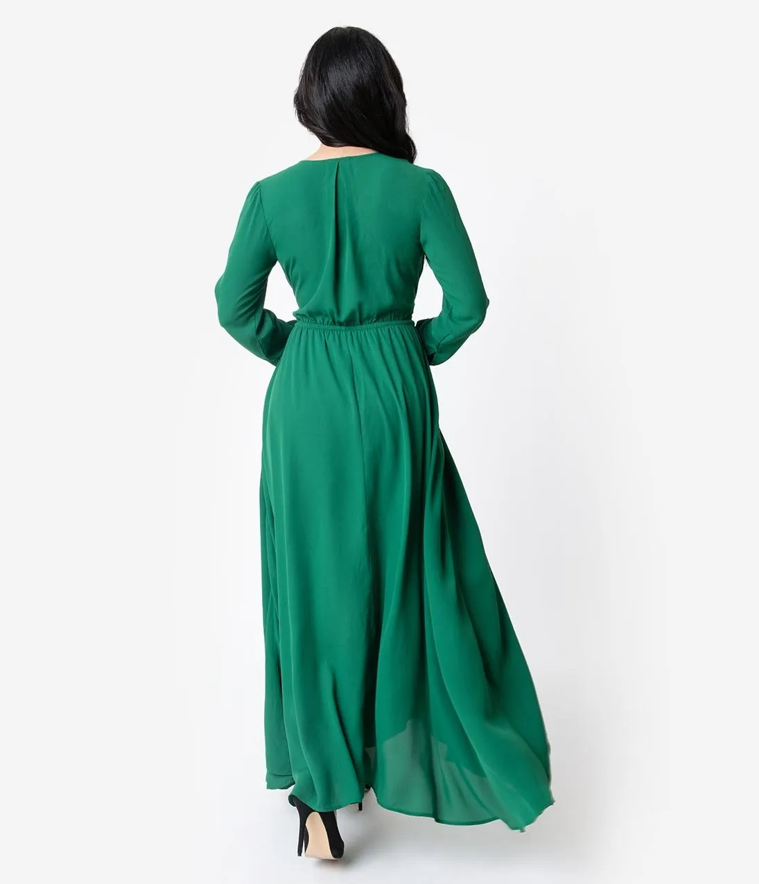 Unique Vintage Emerald Green Long Sleeve Farrah Maxi Dress