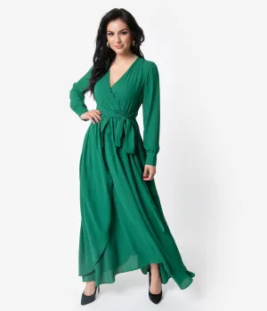 Unique Vintage Emerald Green Long Sleeve Farrah Maxi Dress