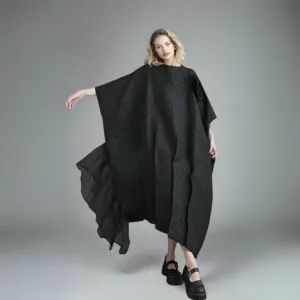 Urban Oversized Black Maxi Dress with Tulle Insert and 3D Textured Fabric