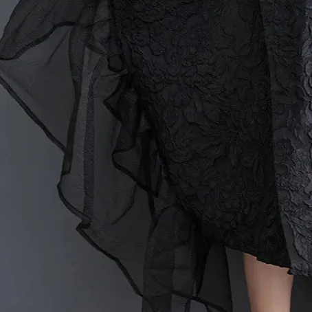 Urban Oversized Black Maxi Dress with Tulle Insert and 3D Textured Fabric