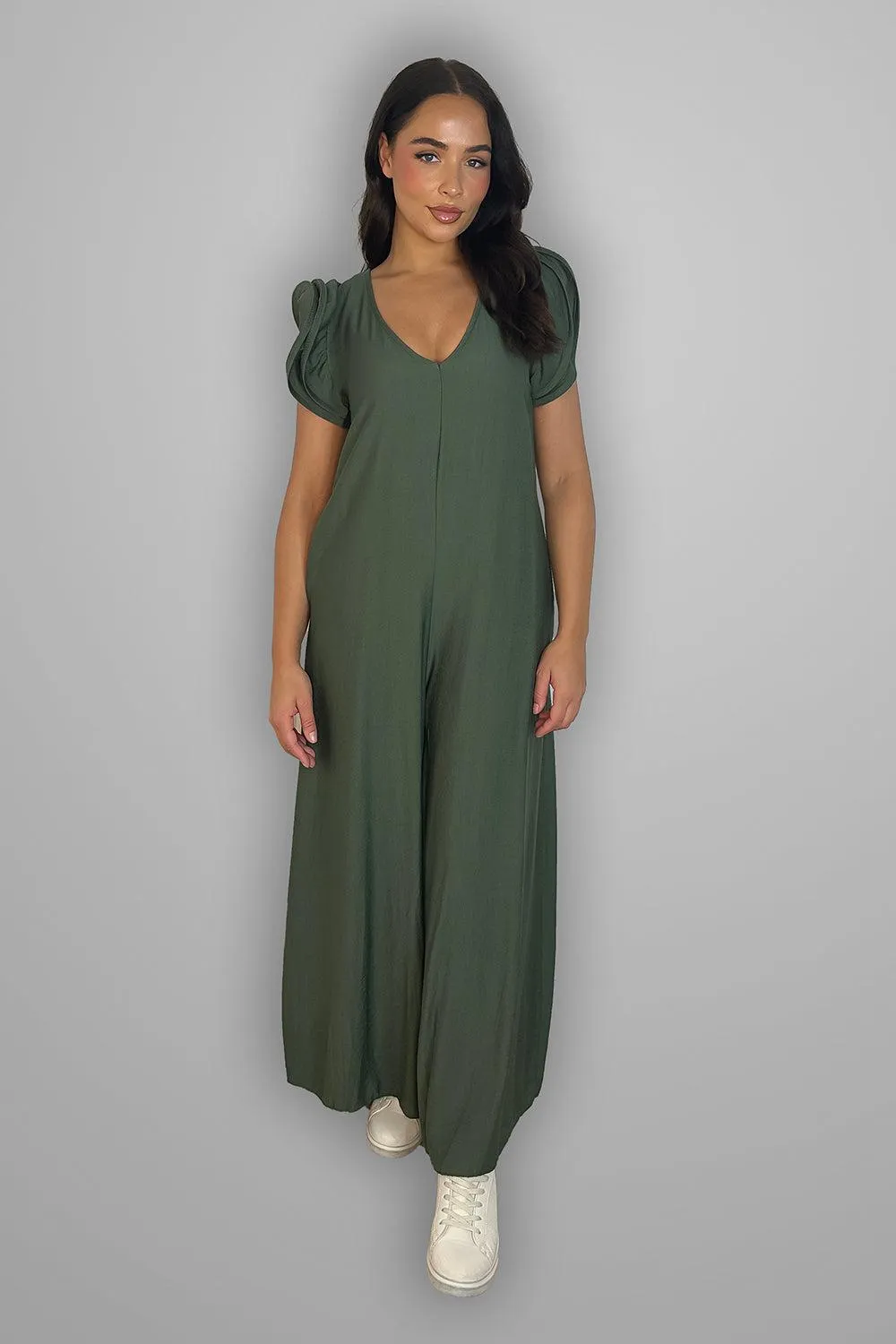 V-Neck Front And Back Maxi Summer Relaxed Fit Jumpsuit
