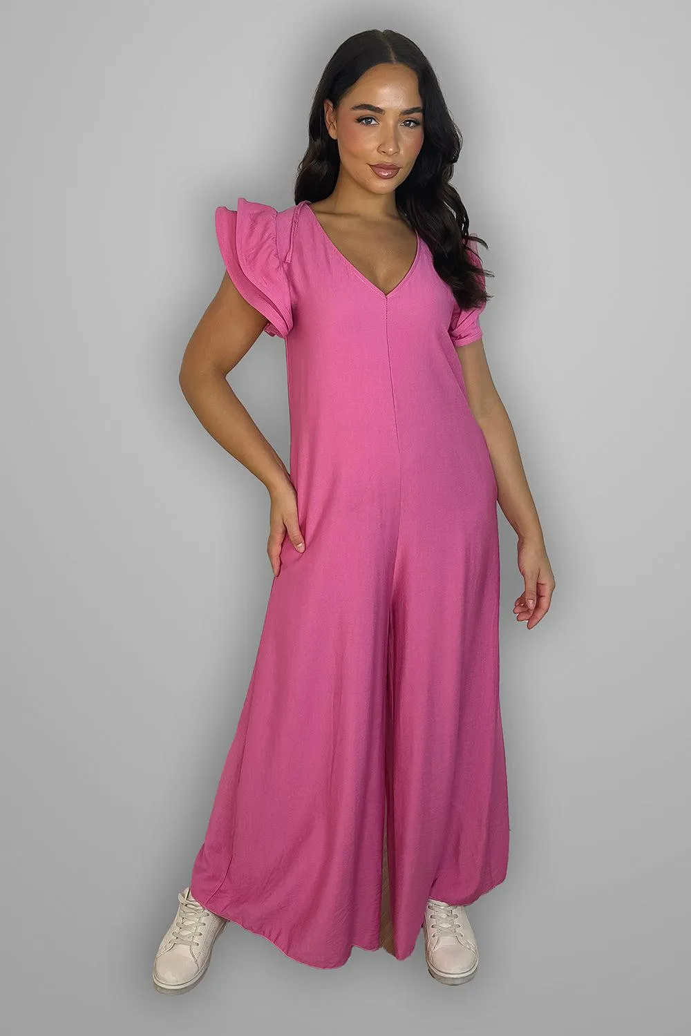 V-Neck Front And Back Maxi Summer Relaxed Fit Jumpsuit