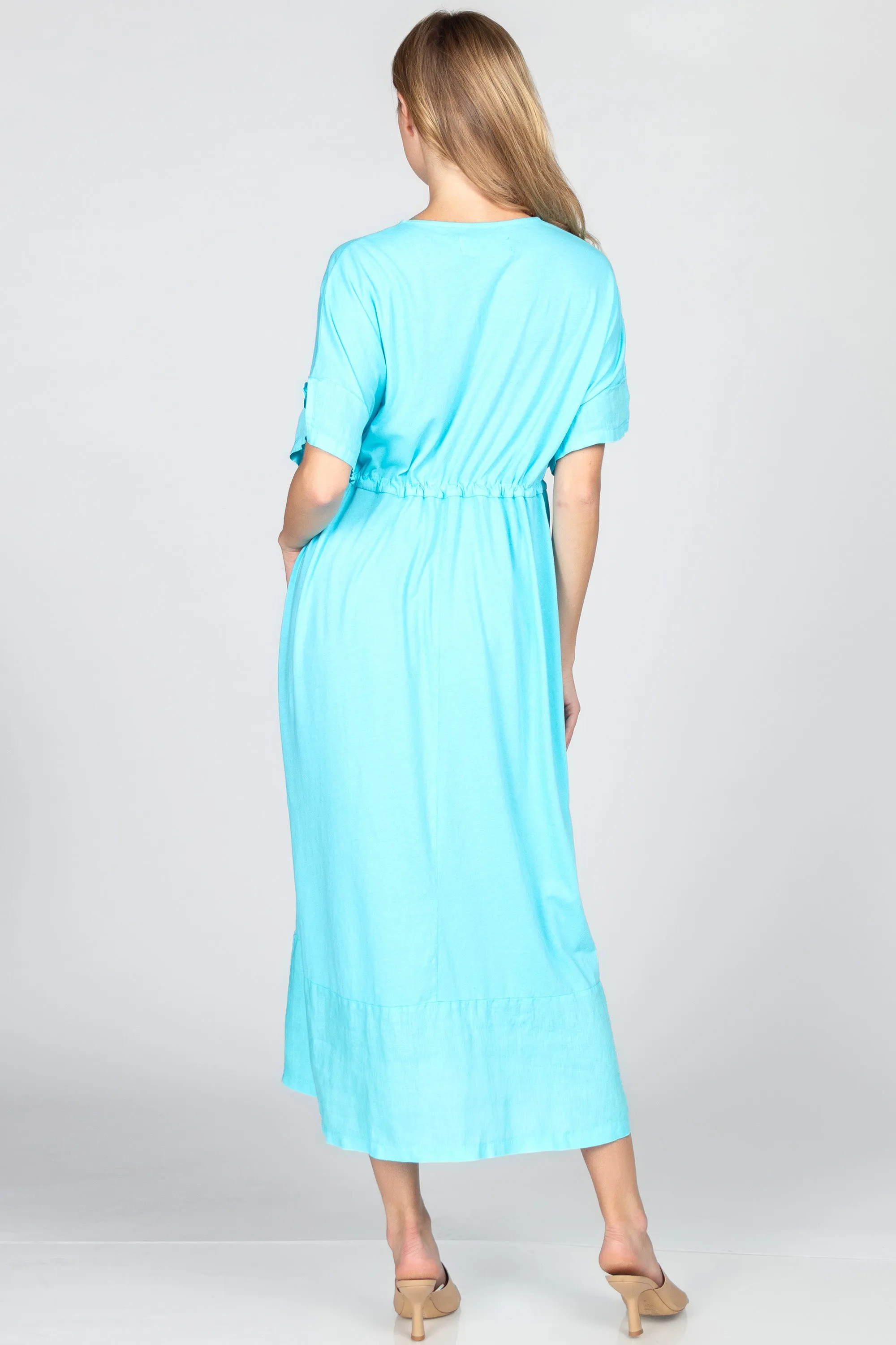 V-Neck Maxi Dress with Contrast Linen Hem