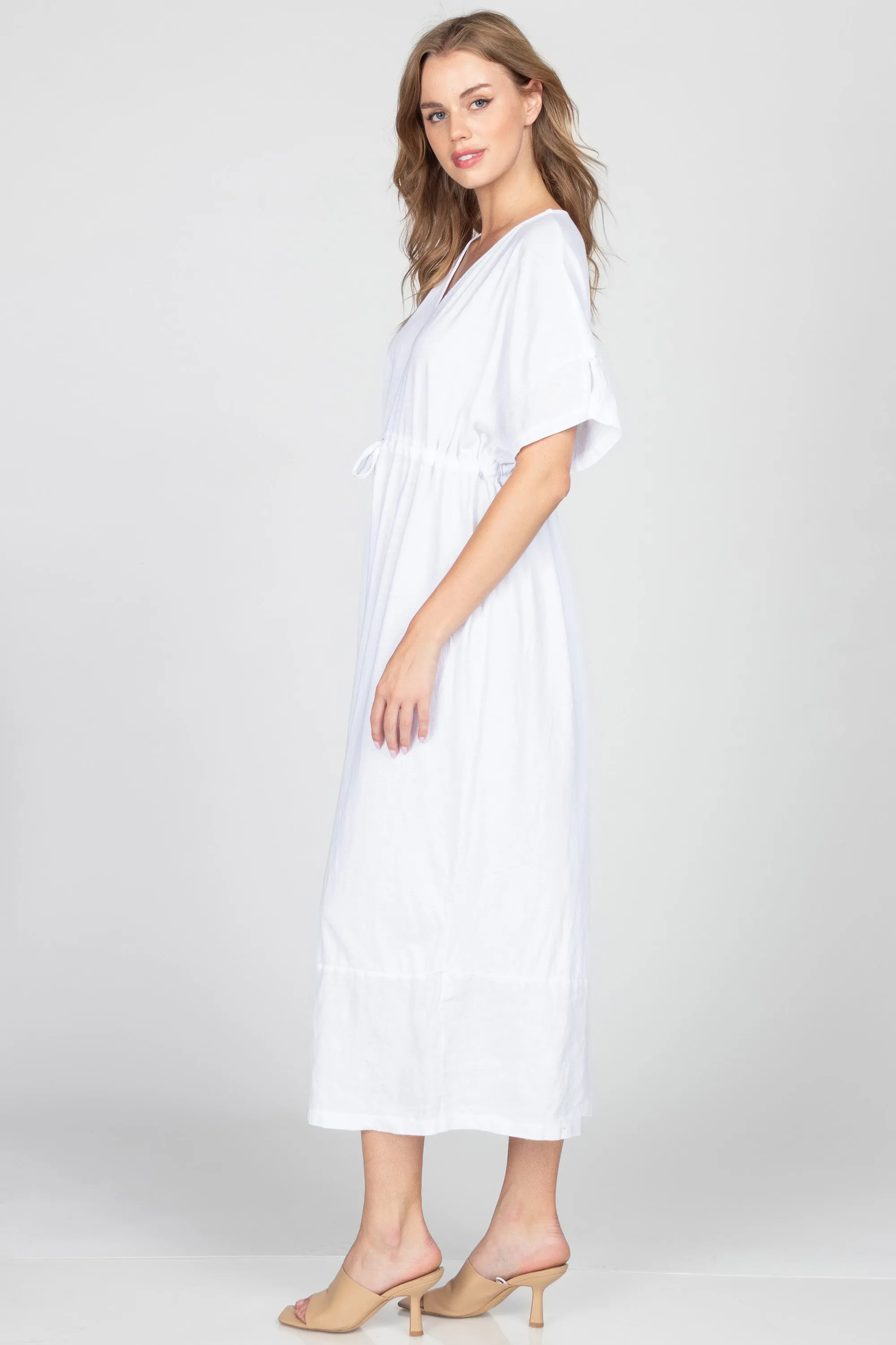 V-Neck Maxi Dress with Contrast Linen Hem