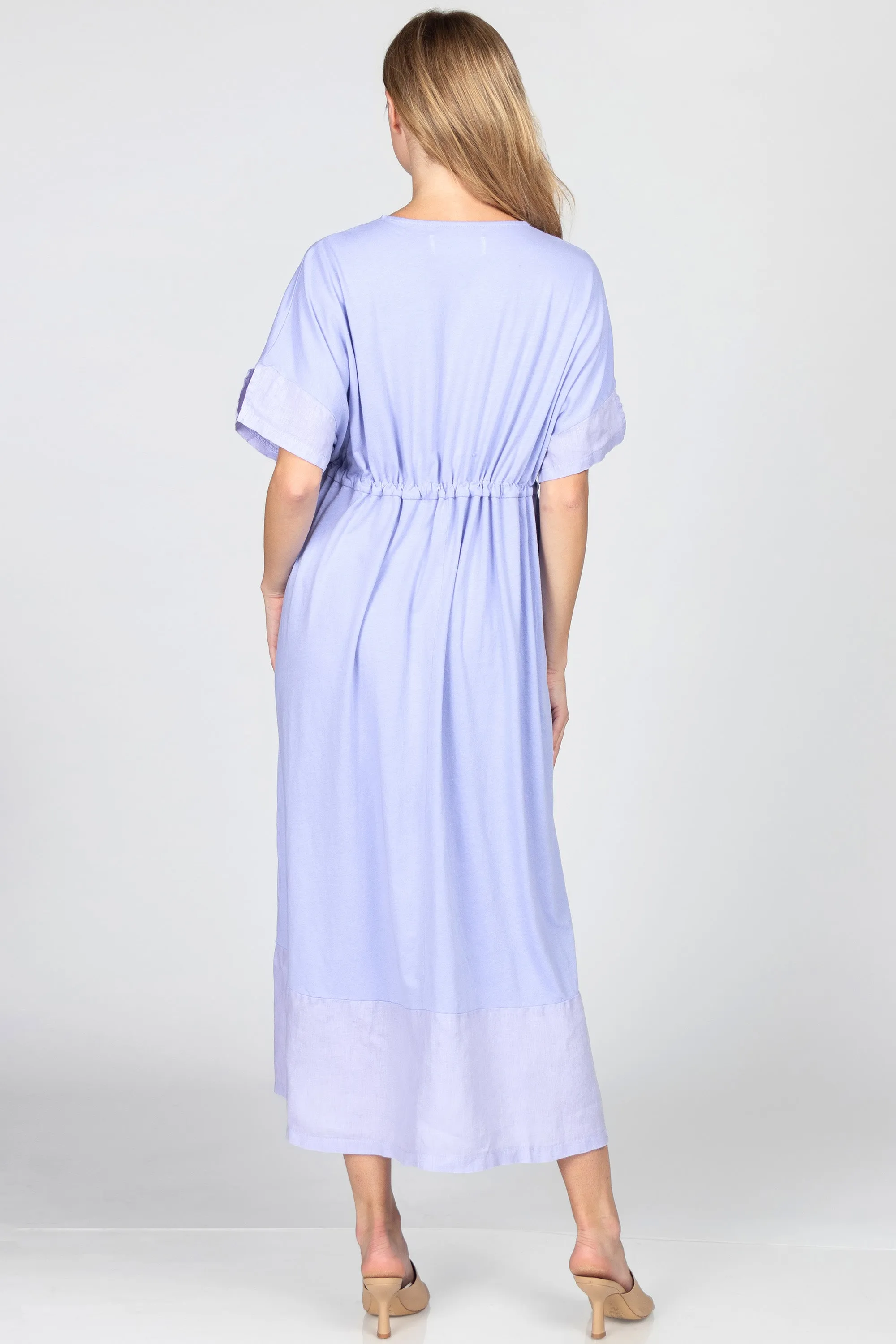 V-Neck Maxi Dress with Contrast Linen Hem