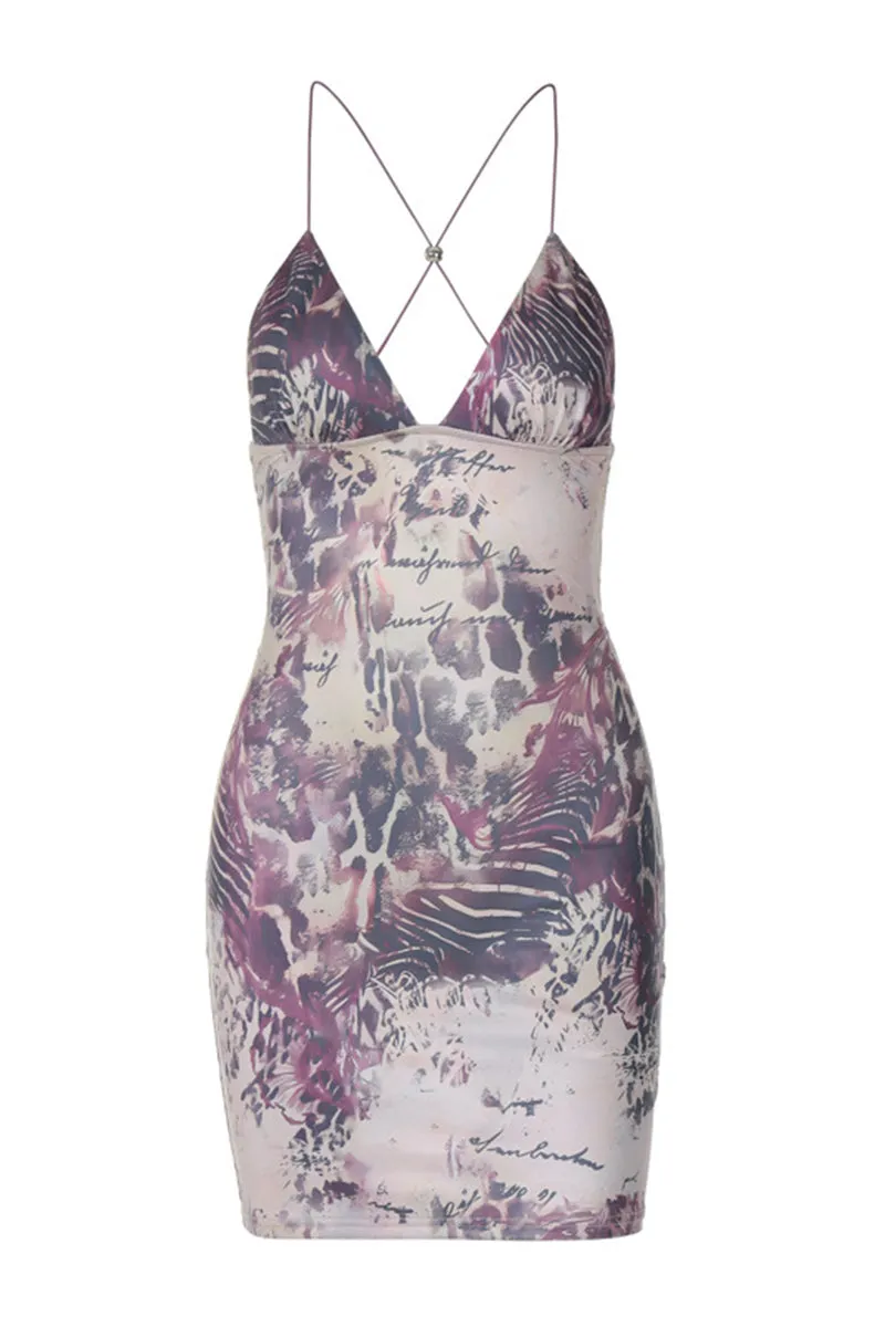 V Neck Sleeveless Butterfly Backless Mini Dress