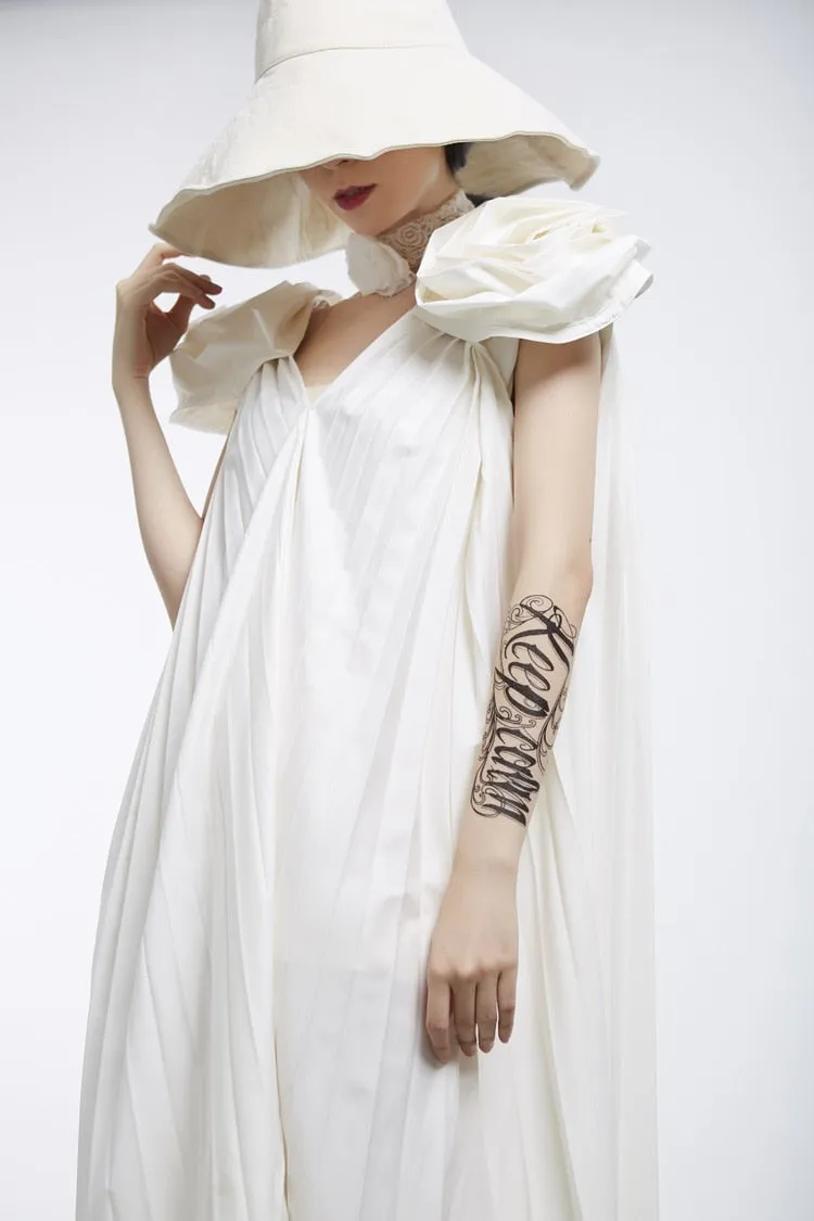V-Neck Sleeveless Stitch Pleated Loose Plus Size Dress Women Fashion