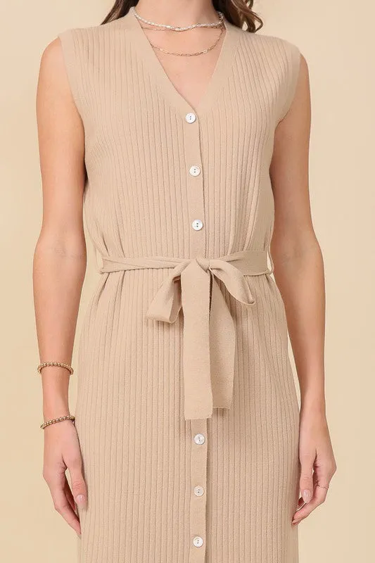 Valentina V-Neck Sleeveless Knee Length Dress W/Waist Tie