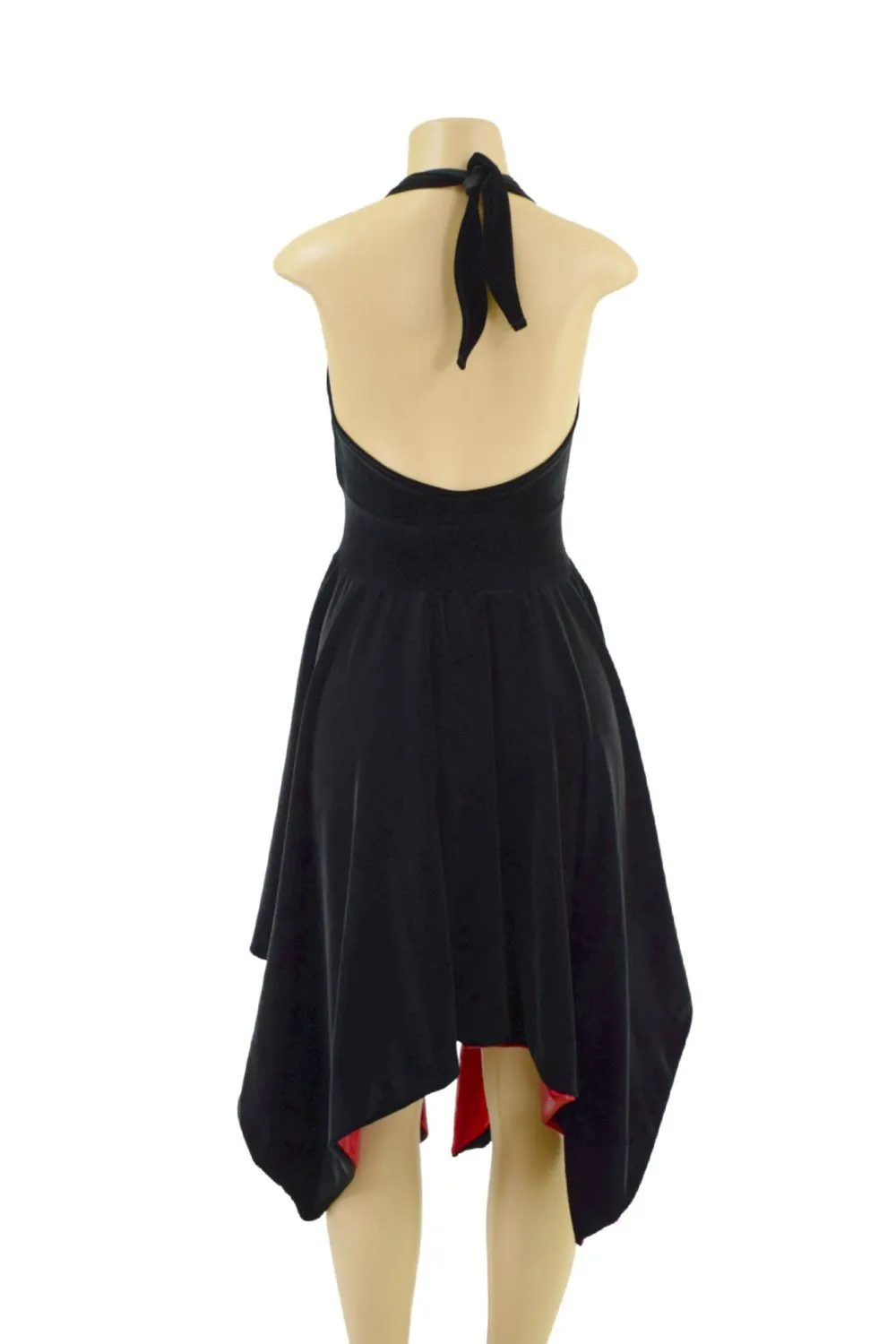 Velvet Handkerchief Hemline Halter Dress with Laceup Neckline