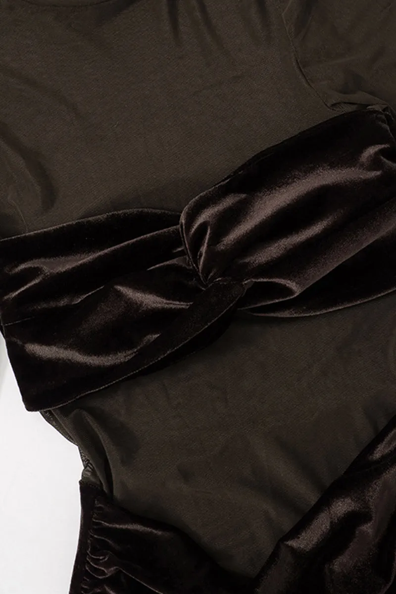 Velvet Mesh See Through Ruched Bodycon Mini Dress