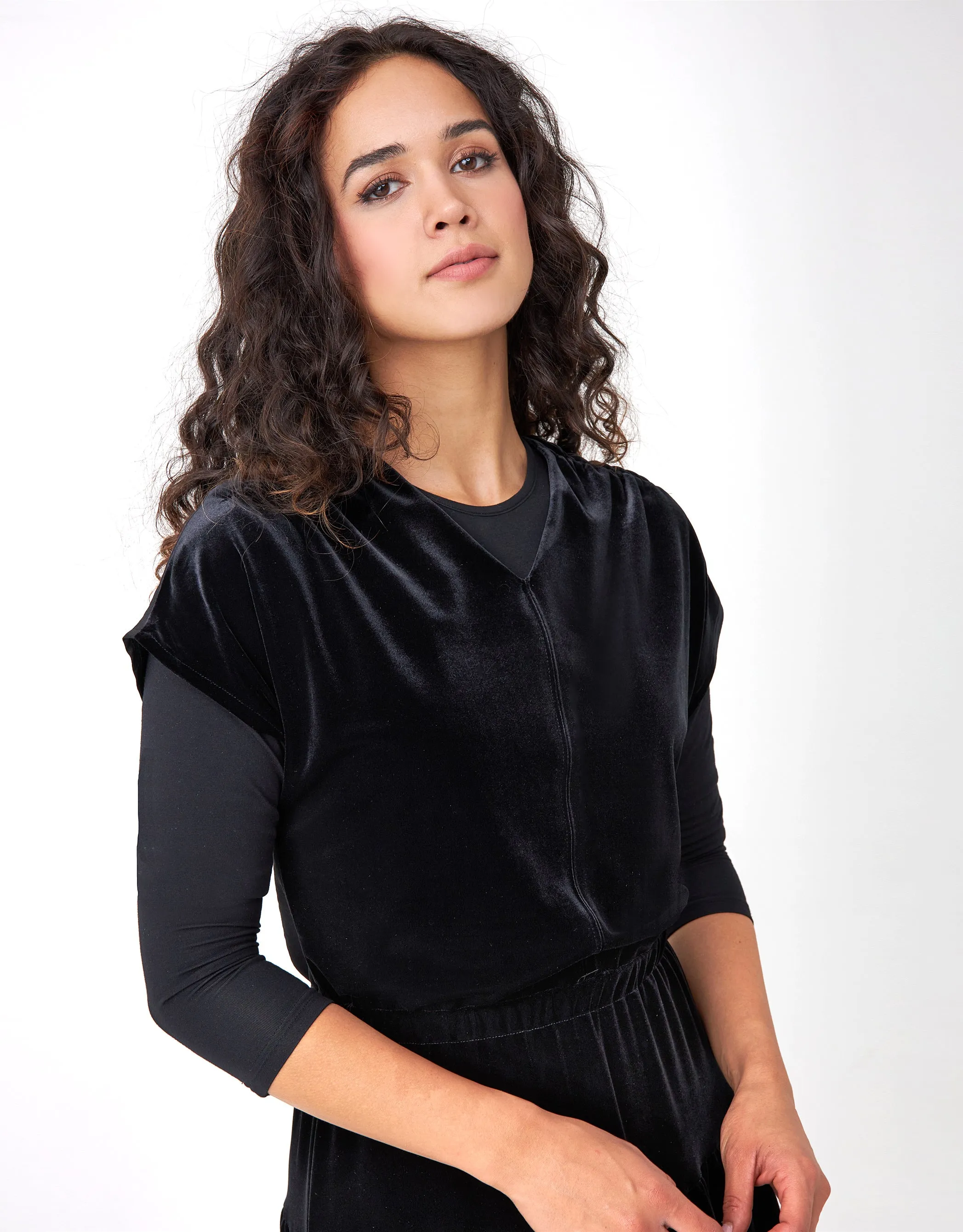 Velvet Poly Back Maxi Jumper Shabbos Robe with Shirred Shoulder Seams