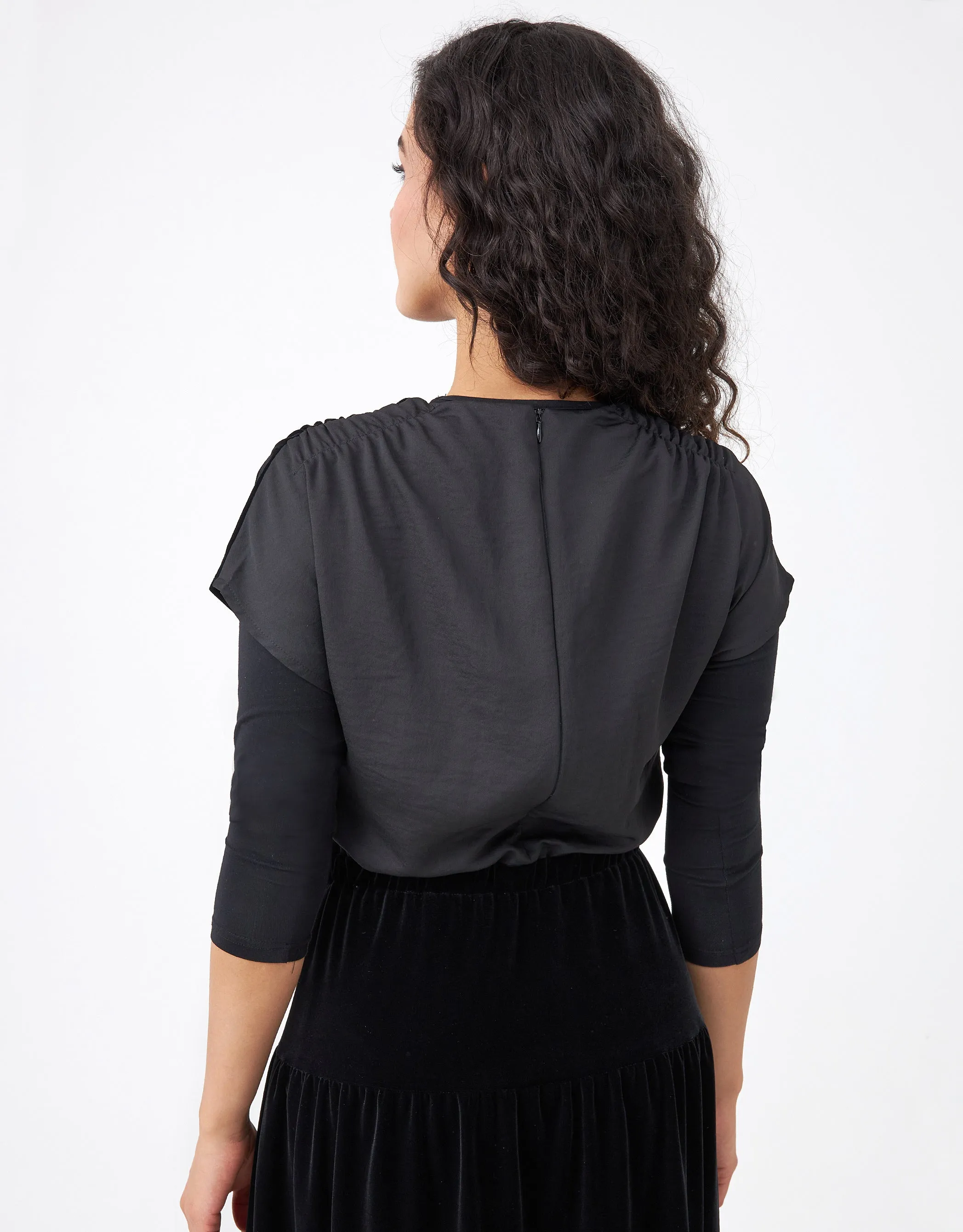 Velvet Poly Back Maxi Jumper Shabbos Robe with Shirred Shoulder Seams