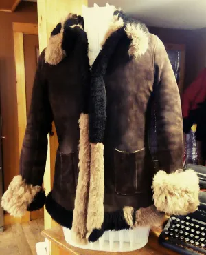 Velvetty rich brown Mongolian shearling jacket. 1970's handcrafted, SOLD