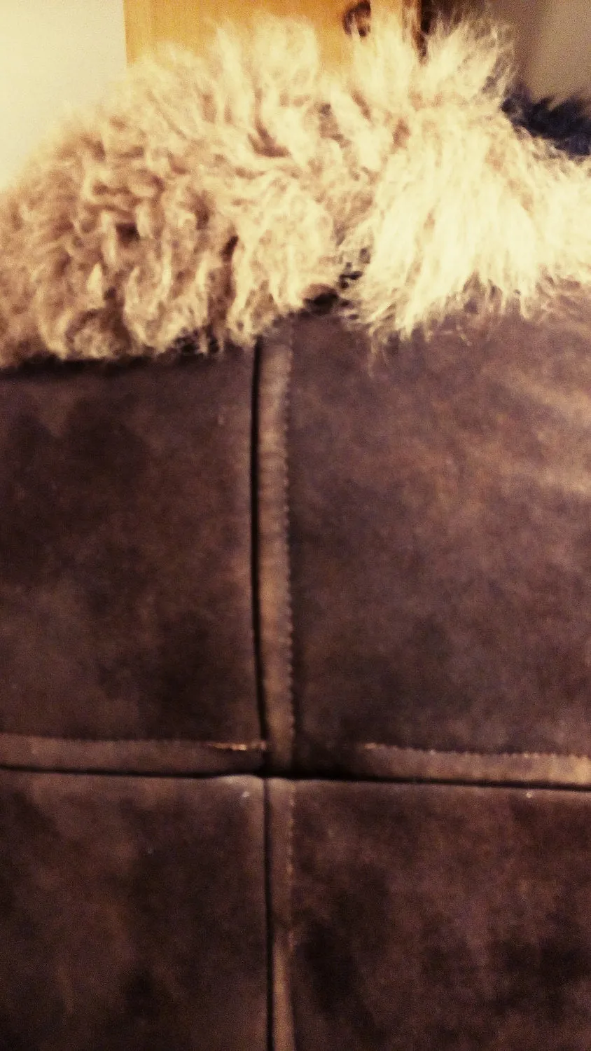 Velvetty rich brown Mongolian shearling jacket. 1970's handcrafted, SOLD