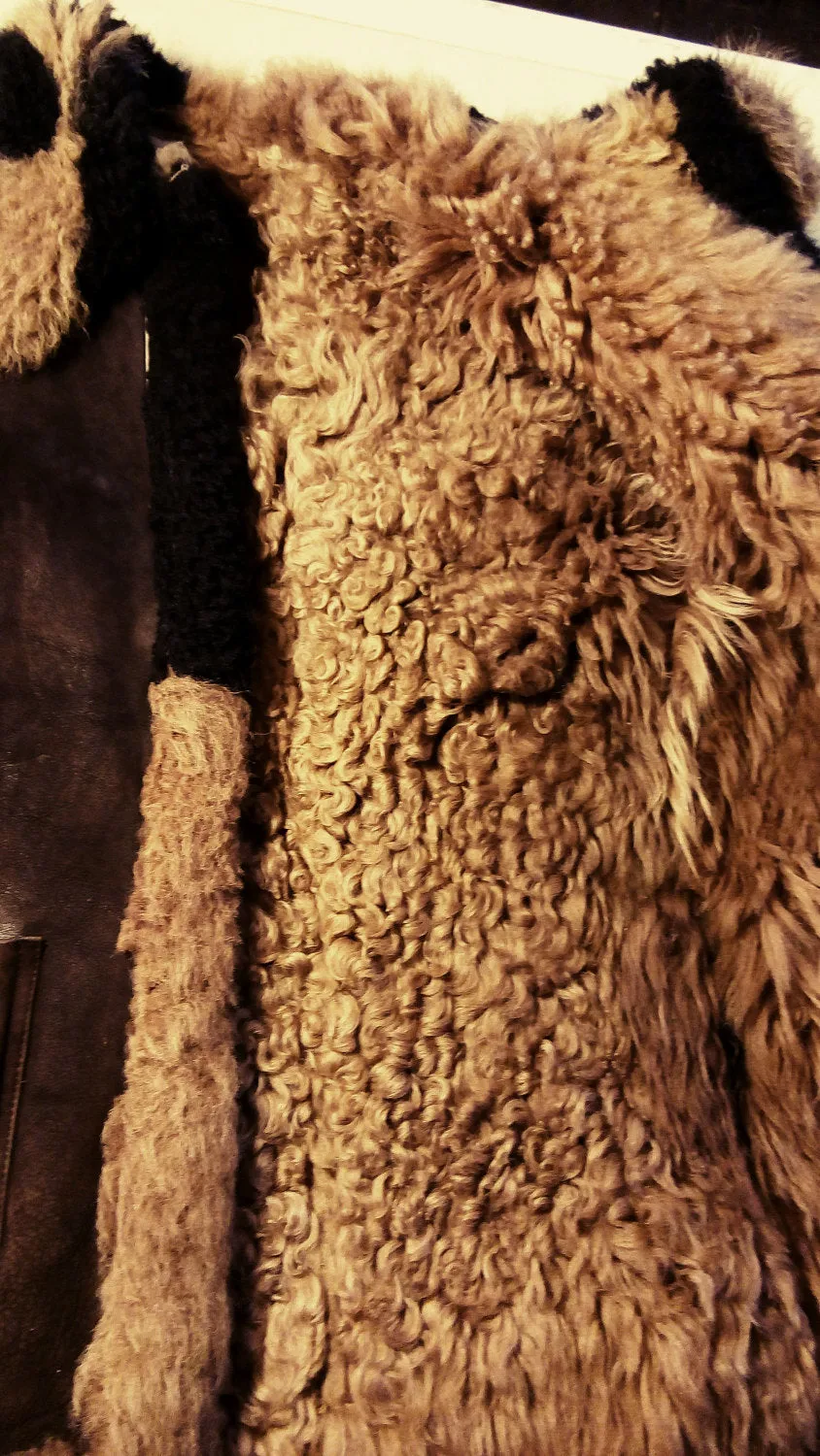 Velvetty rich brown Mongolian shearling jacket. 1970's handcrafted, SOLD