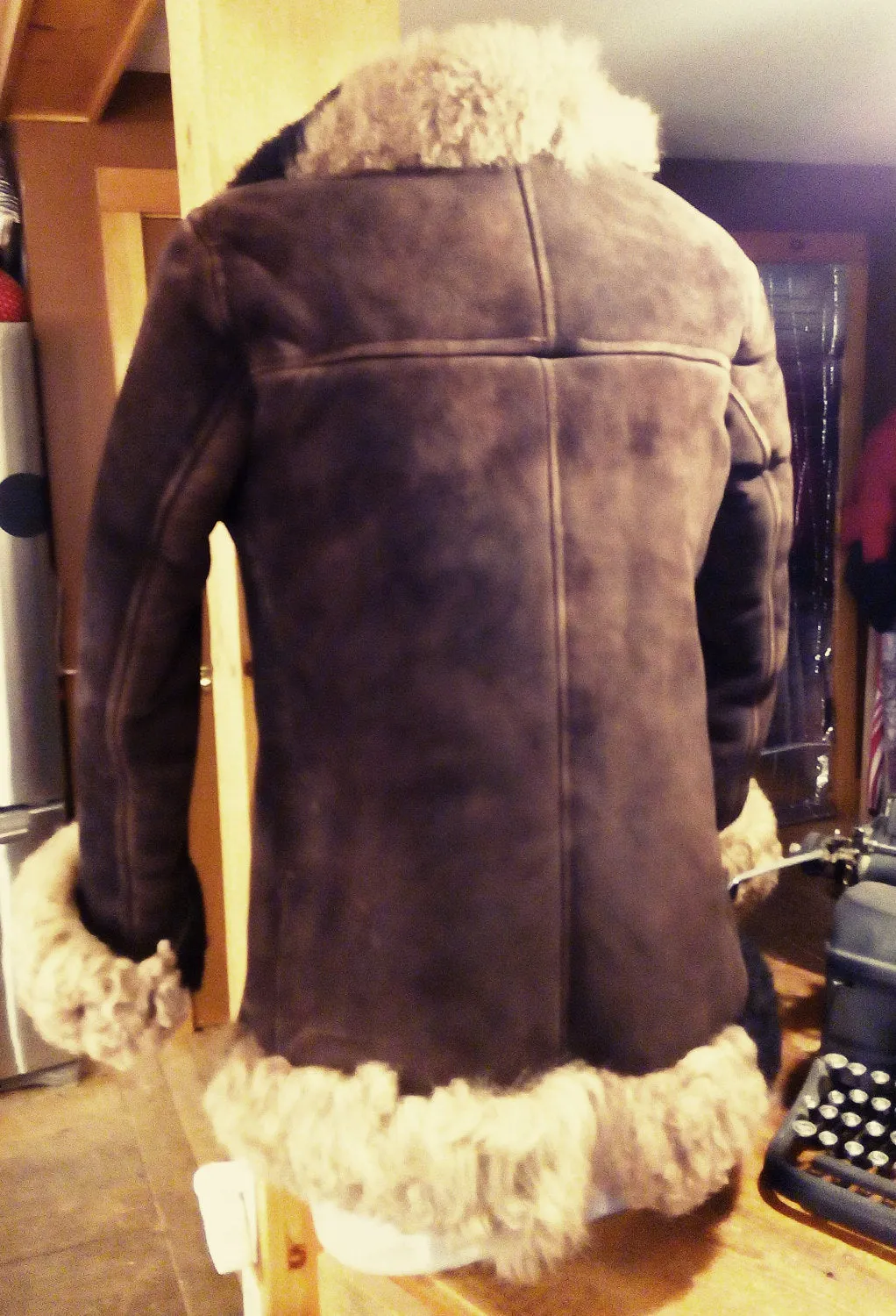 Velvetty rich brown Mongolian shearling jacket. 1970's handcrafted, SOLD