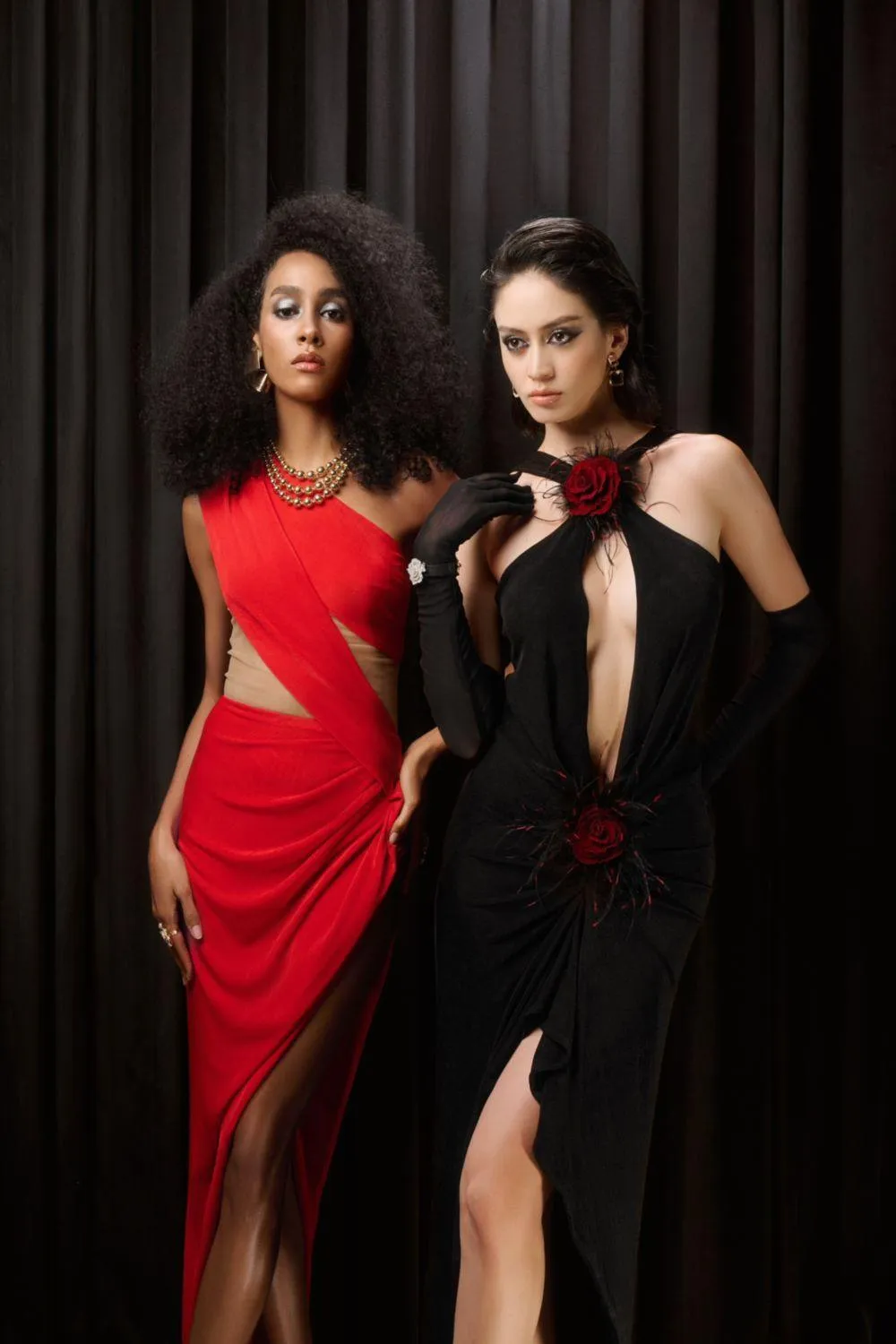Veronica Asymmetric Slit Hem Mesh Spandex Floor Length Dress
