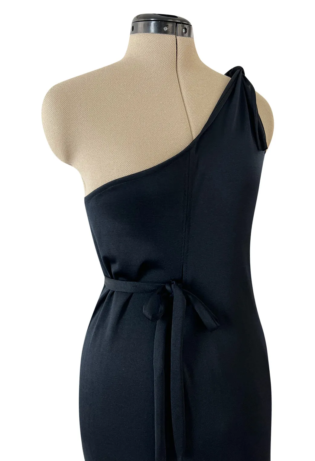 Versatile 1970s Loris Azzaro Multi Tie - One Shoulder or Halter - Black Jersey Dress