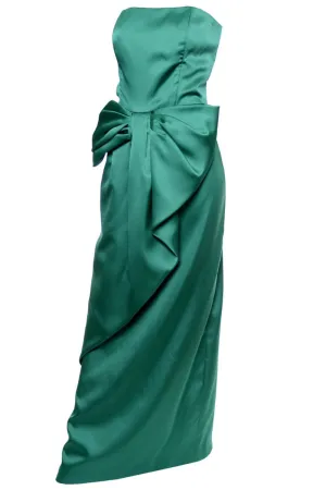 Victor Costa 1970's Green Satin Vintage Evening Gown