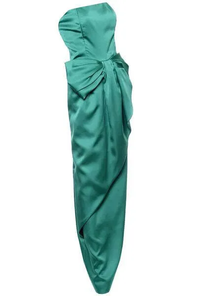Victor Costa 1970's Green Satin Vintage Evening Gown