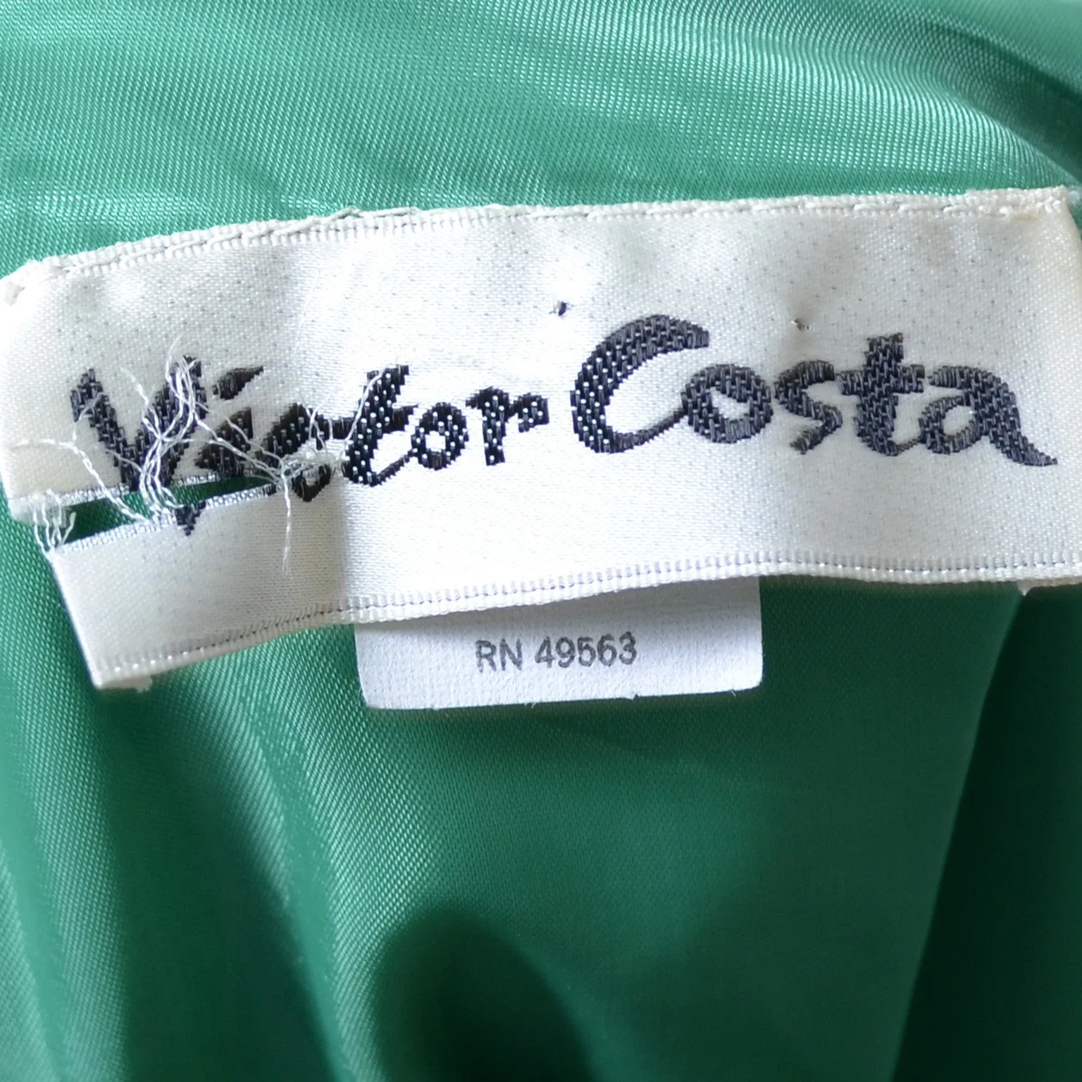 Victor Costa 1970's Green Satin Vintage Evening Gown