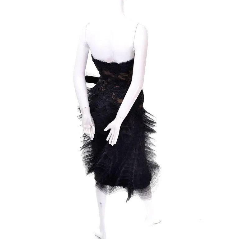 Victor Costa Vintage Strapless Dress Black Sculpted Tulle 4
