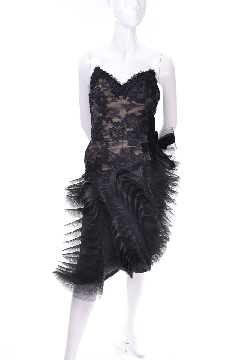 Victor Costa Vintage Strapless Dress Black Sculpted Tulle 4