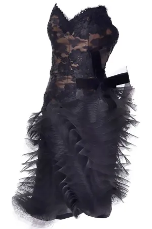 Victor Costa Vintage Strapless Dress Black Sculpted Tulle 4