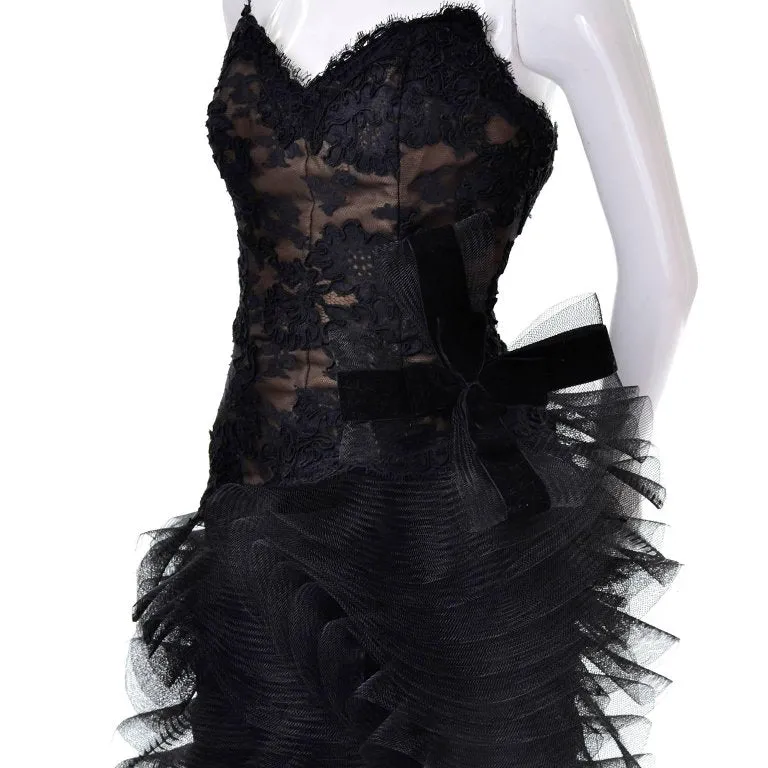 Victor Costa Vintage Strapless Dress Black Sculpted Tulle 4
