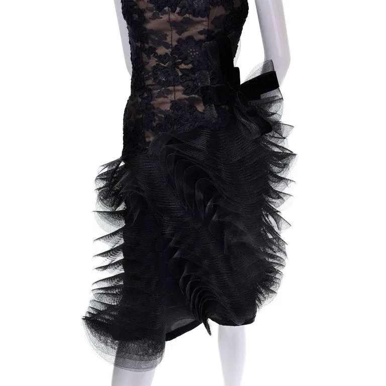 Victor Costa Vintage Strapless Dress Black Sculpted Tulle 4